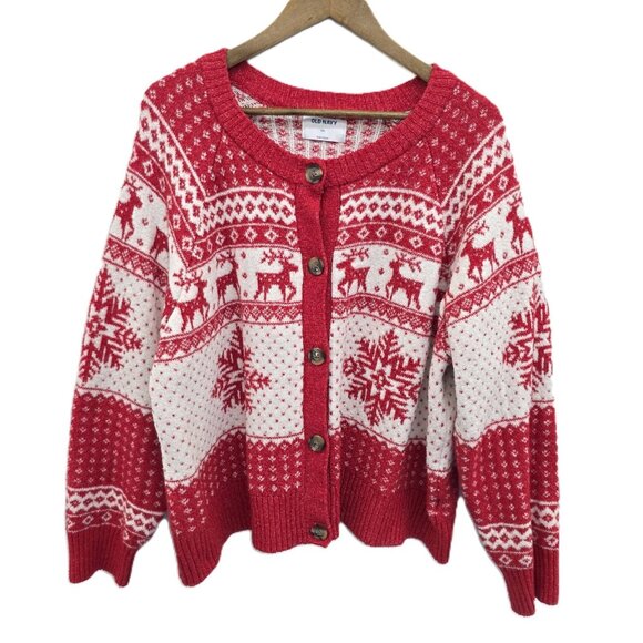 Old Navy Red and White Cardigan Sweater - Picture 1 of 9